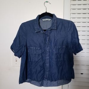 Z1975 DENIM Crop Collared Top